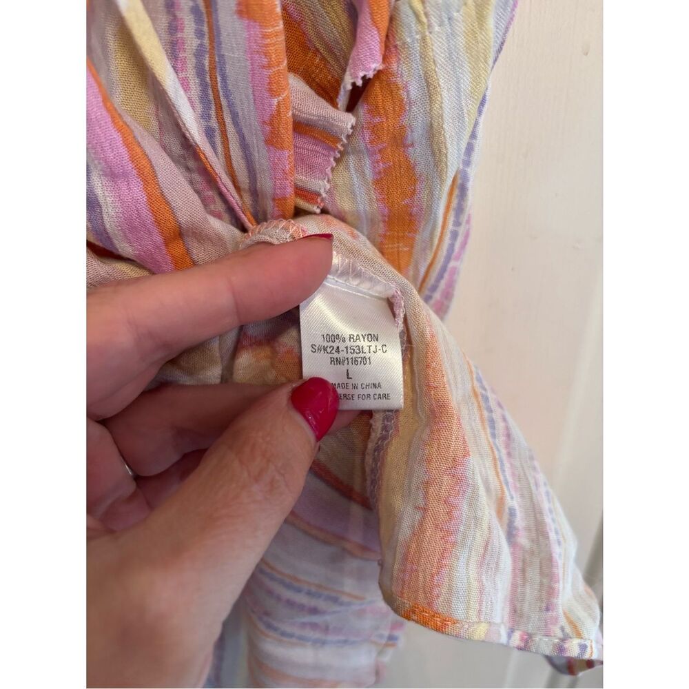 Karlie Pastel Multi-Striped Flutter Sleeve V-Neck Top - Picture 4 of 7